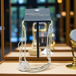 Layered Gold Chain Necklace Crystal Yin Yang Pendant Statement Y2K Glam Jewelry